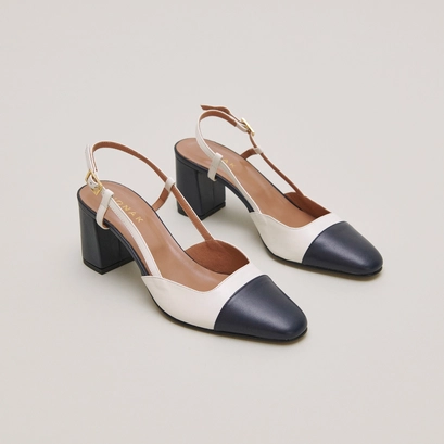 Mary Janes with heel in navy and ecru leather | DHAPOP