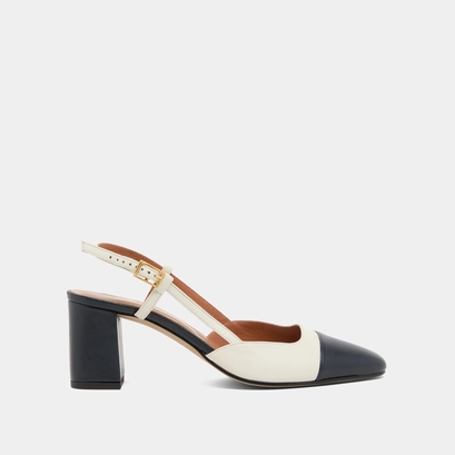 Mary Janes with heel in navy and ecru leather | DHAPOP