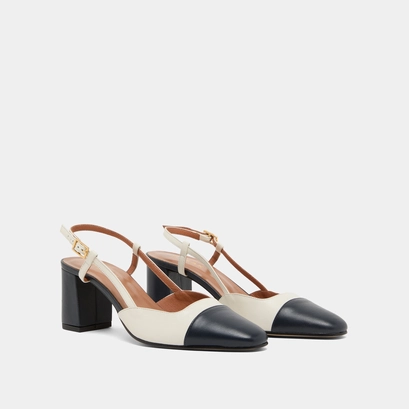 Mary Janes with heel in navy and ecru leather | DHAPOP