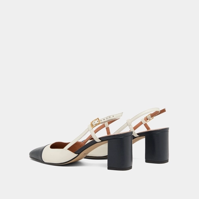 Mary Janes with heel in navy and ecru leather | DHAPOP
