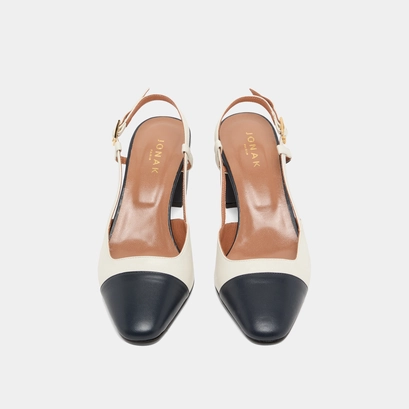 Mary Janes with heel in navy and ecru leather | DHAPOP