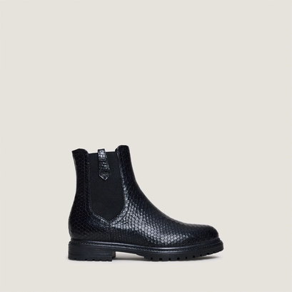 Low boots with notched soles and elastic in black reptile | candide