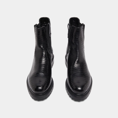 Low boots with notched soles and elastic in black reptile | candide