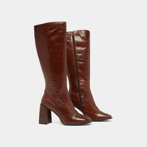 High boots with square toes in brown leather calf size S | VAUBANE