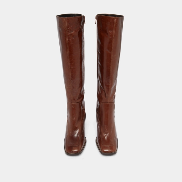 High boots with square toes in brown leather calf size S | VAUBANE