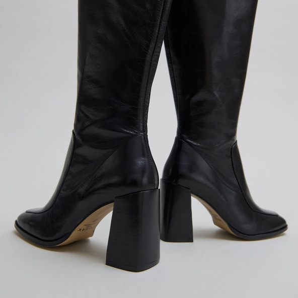 High boots in black leather calf size S | VAUBANE