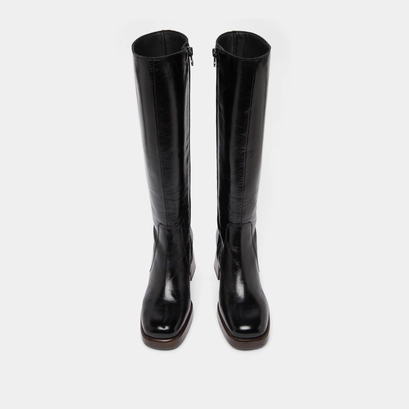 Bottes &agrave; plateformes in distressed black leather | betina