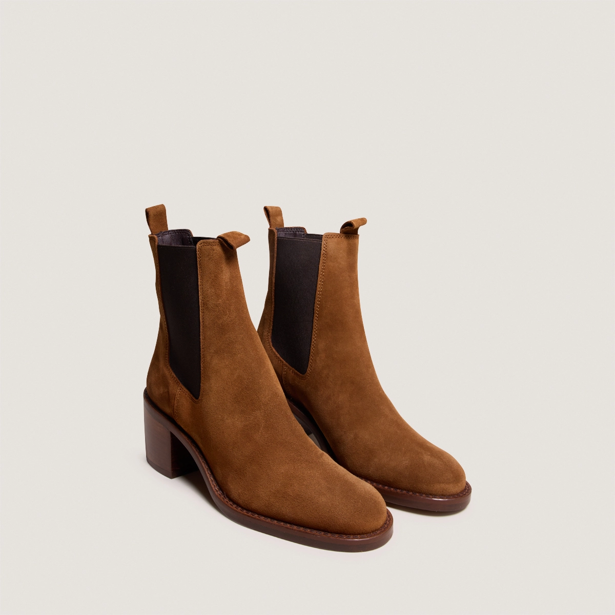 Bottines à talons in cognac suede | BERTILLE