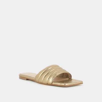 Mules &agrave; bouts carr&eacute;s in gold cracked leather | degati