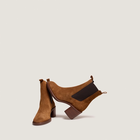 Bottines à talons in cognac suede | BERTILLE