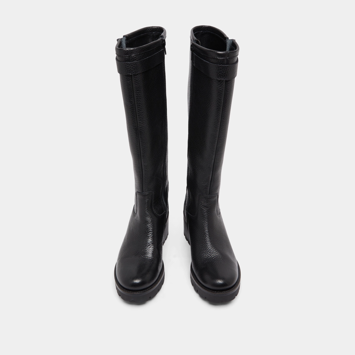 Bottes à semelles crantées et boucles in black grained leather | MIDAS