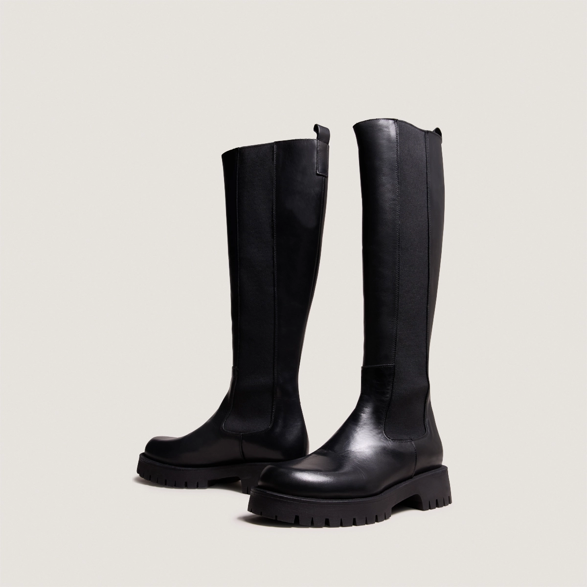 Bottes à plateformes in black leather | REBEL