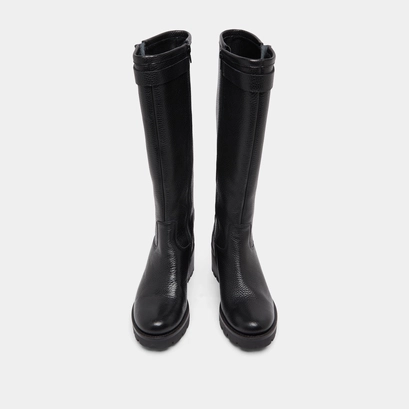 Bottes &agrave; semelles crant&eacute;es et boucles in black grained leather | midas