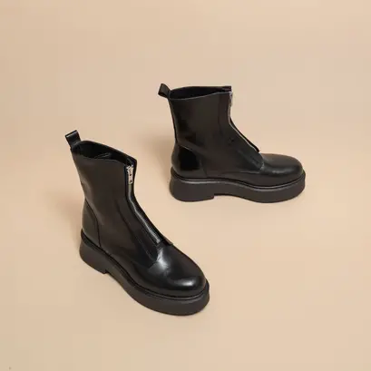 Zipped boots with platform in black leather | albert