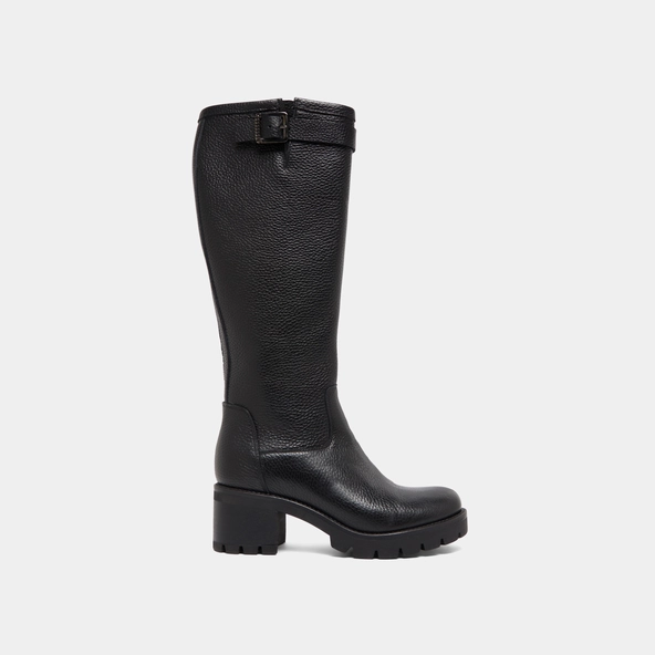 Bottes à semelles crantées et boucles in black grained leather | MIDAS