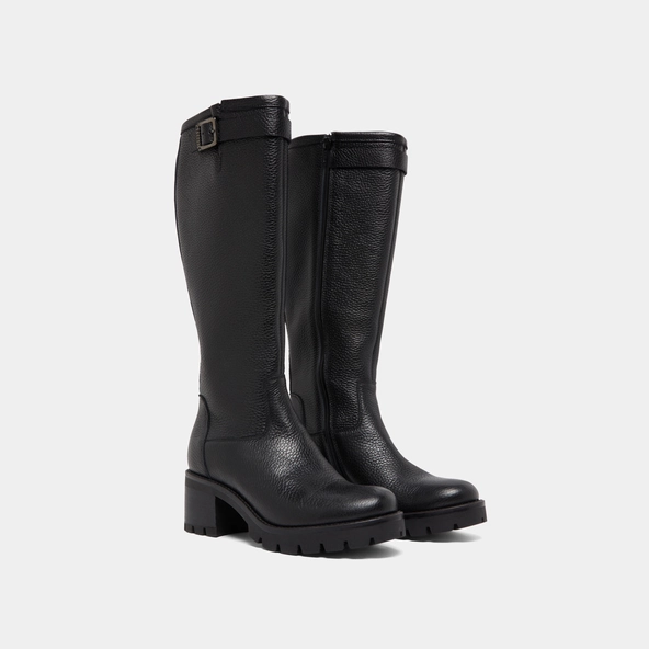 Bottes à semelles crantées et boucles in black grained leather | MIDAS
