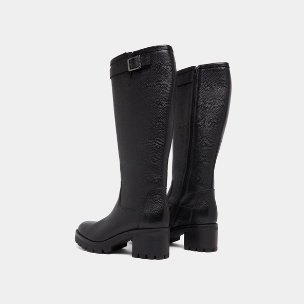 Bottes à semelles crantées et boucles in black grained leather | MIDAS