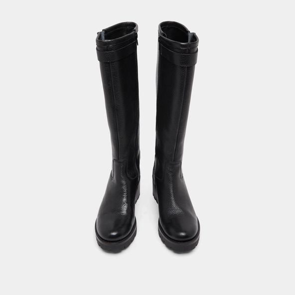 Bottes à semelles crantées et boucles in black grained leather | MIDAS