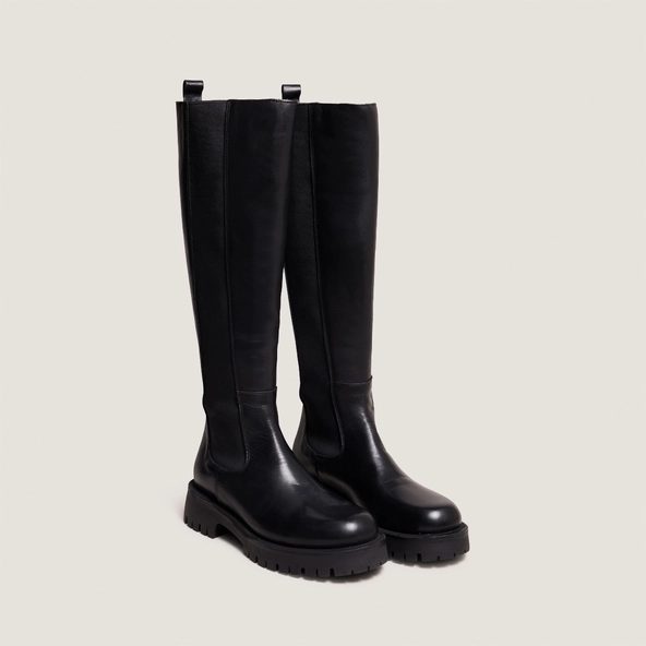 Bottes à plateformes in black leather | REBEL