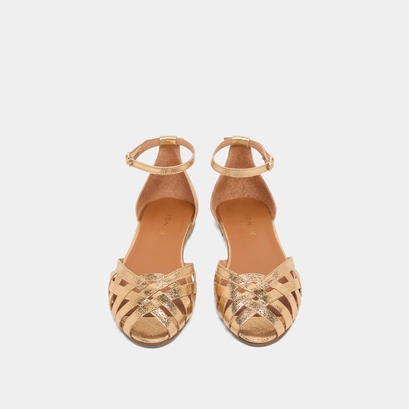 Sandals with flat heel in gold leather | doo