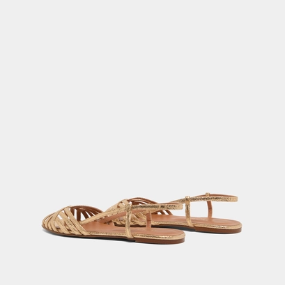 Open toe flat sandals in dark gold cracked leather | deluck