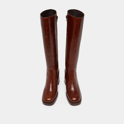 Bottes &agrave; plateformes in distressed brown leather | betina
