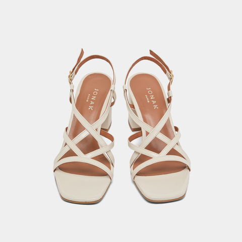 Sandales &agrave; talons et brides ecru