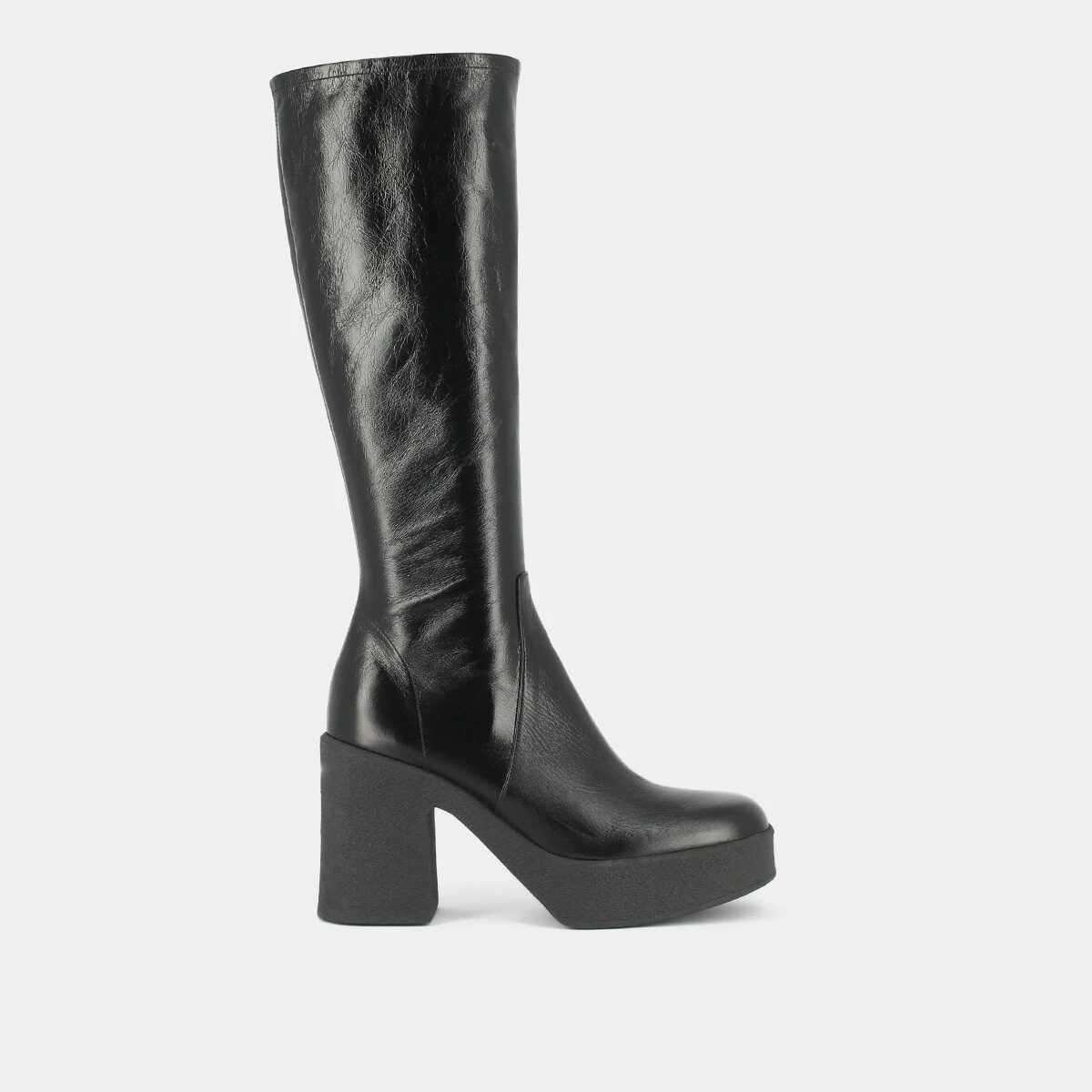 Bottes à plateformes in black aged leather | DRICIA