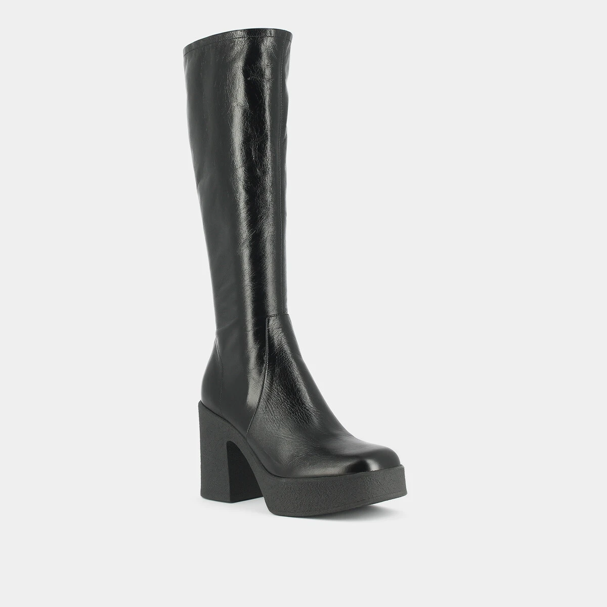 Bottes à plateformes in black aged leather | DRICIA
