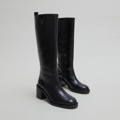 High heeled boots in black leather calf size s | bonnie