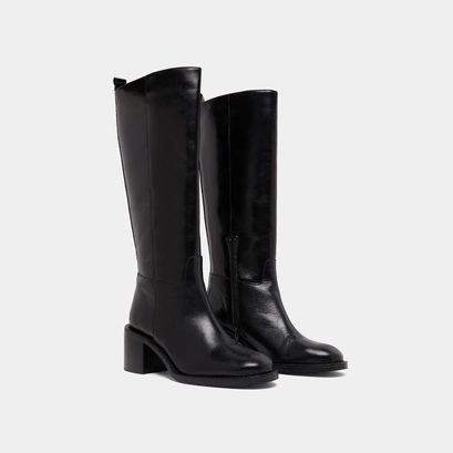 High heeled boots in black leather calf size s | bonnie