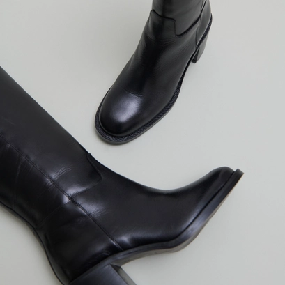 High heeled boots in black leather calf size s | bonnie