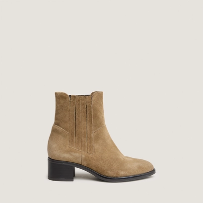 Low boots with elastic band and square heel in taupe suede | chili
