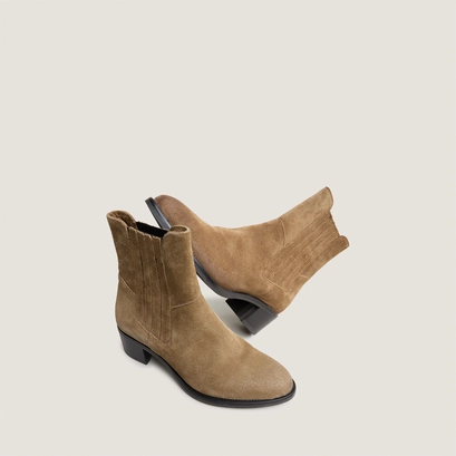 Low boots with elastic band and square heel in taupe suede | chili