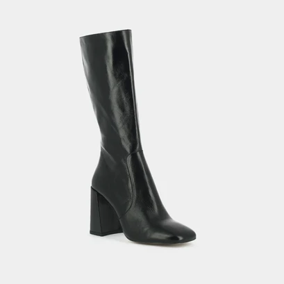 Bottes &agrave; talons et bouts carr&eacute;s in black aged leather | vacca