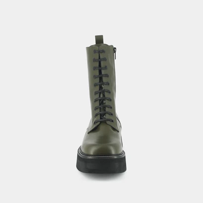Boots &agrave; lacets et semelles &eacute;paisses in shiny khaki leather | daffia
