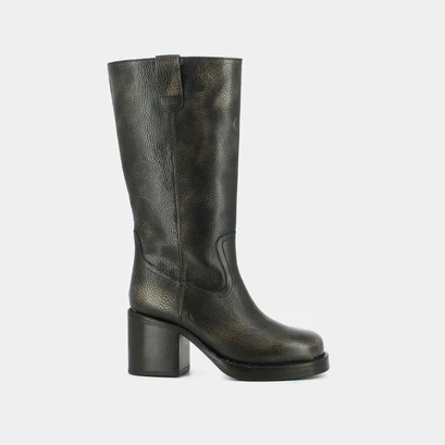 Bottes &agrave; talons in grey grained leather | dia
