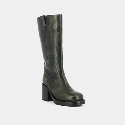 Bottes &agrave; talons in grey grained leather | dia