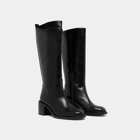 High heeled boots in black leather calf size S | BONNIE