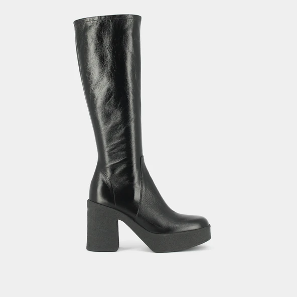 Bottes à plateformes in black aged leather | DRICIA