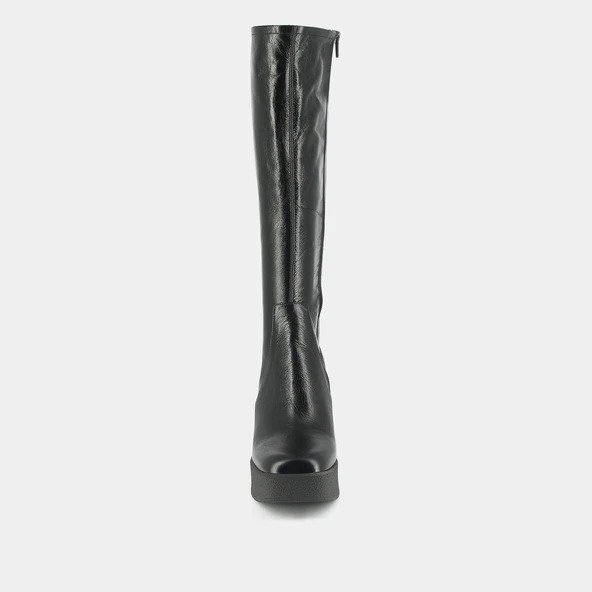 Bottes à plateformes in black aged leather | DRICIA