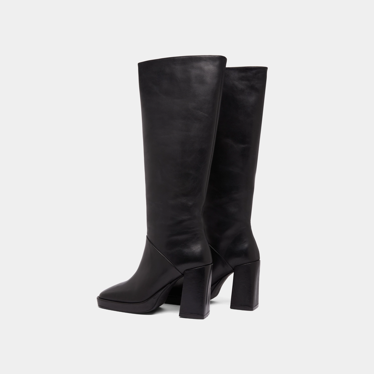 Bottes à talons hauts et bouts carrés in black leather | DETHLEE