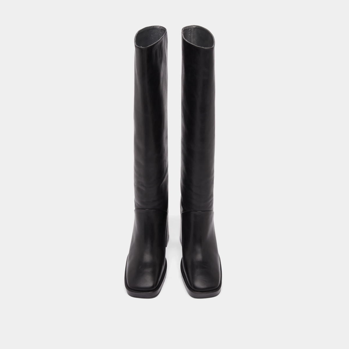 Bottes à talons hauts et bouts carrés in black leather | DETHLEE