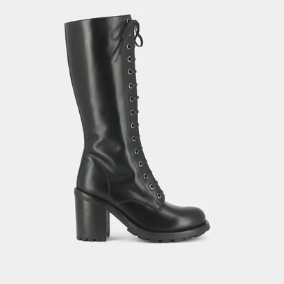 Bottes &agrave; talons et la&ccedil;ages in black leather | delly