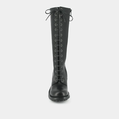 Bottes &agrave; talons et la&ccedil;ages in black leather | delly