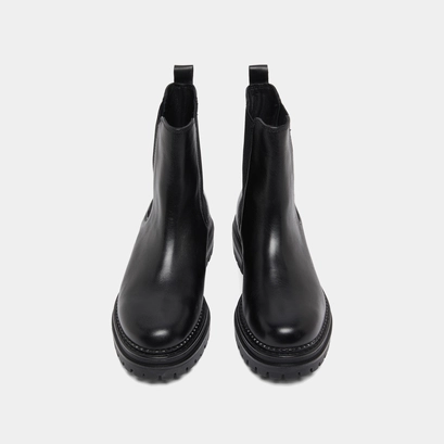 Low boots with notched soles and elastic in black leather | adalard