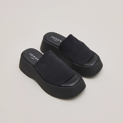 Open toe mules in black textile | EDDY
