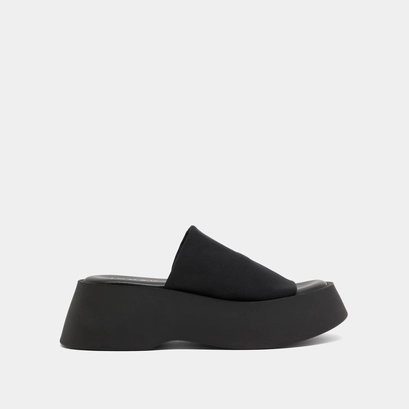Open toe mules in black textile | EDDY