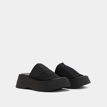 Open toe mules in black textile | EDDY