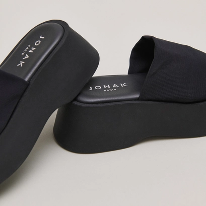 Open toe mules in black textile | EDDY